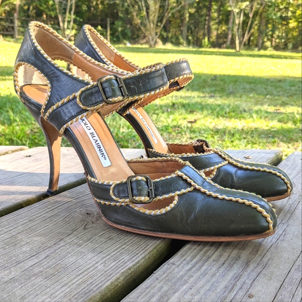 Manolo Blahnik Green Mary Jane Pumps